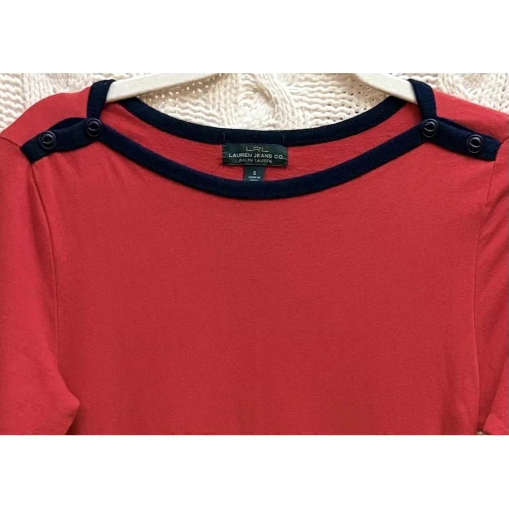 Ralph Lauren S‎ Dress 100% Cotton Boatneck Drop Waist Red Nautical Coastal 90s